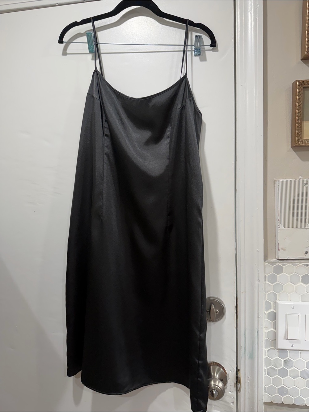 Teri Jon Black Satin Slip Midi Skirt